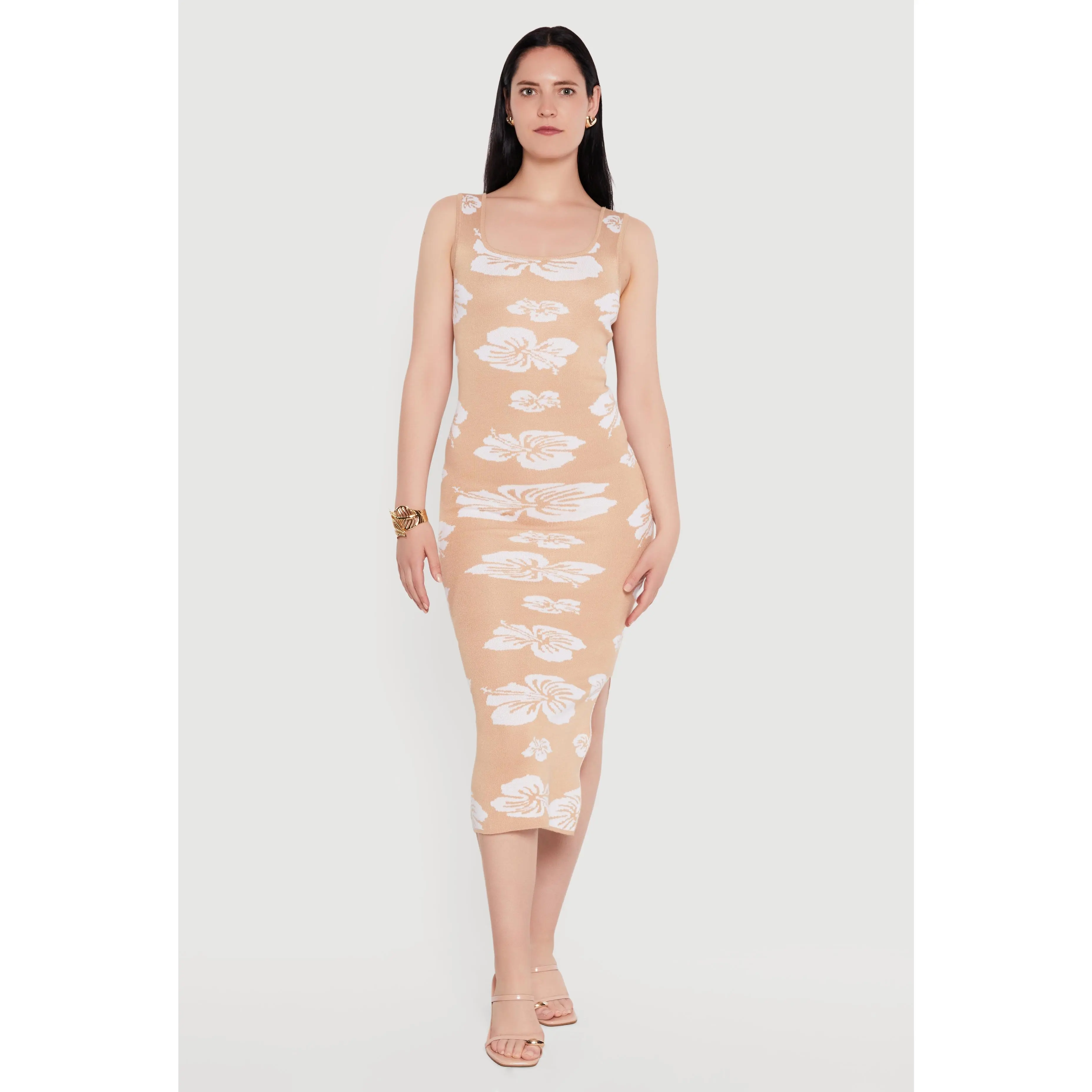 Hibiscus Flower Print Sleeveless Knit Dress