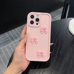 Korean-style 3D Frame Phone Case with Bamboo Bow Design, Suitable for iPhone 17, 16, 15, 14, 13, 12, 11, XR/X/XS/8/8P/7/7P