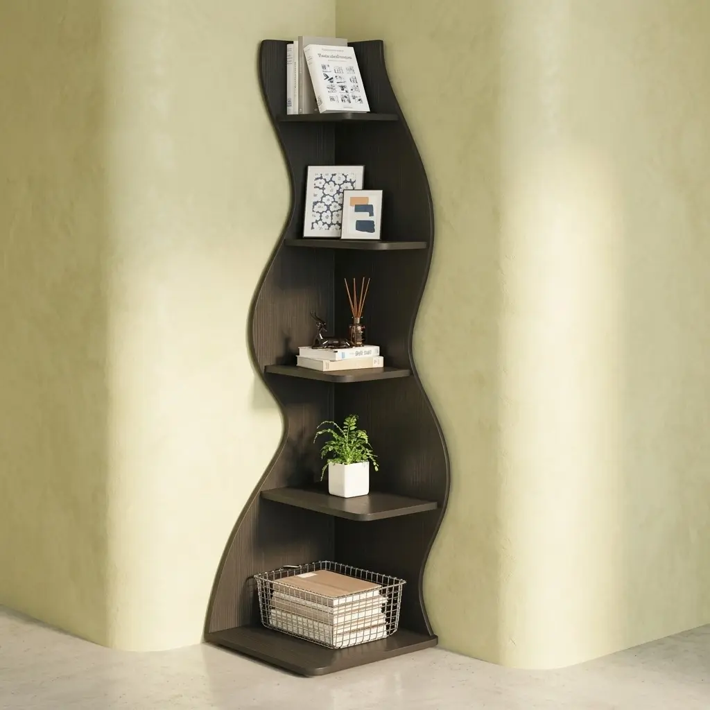 70 Inch 5-Tier Modern Corner Bookshelf,Floor Standing Irregular Storage Display Shelf With Back Panel,Multi-Purpose Plant Stand Decor Organizer For Living Room Bedroom Study Easy Assembly