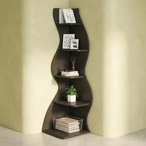 70 Inch 5-Tier Modern Corner Bookshelf,Floor Standing Irregular Storage Display Shelf With Back Panel,Multi-Purpose Plant Stand Decor Organizer For Living Room Bedroom Study Easy Assembly