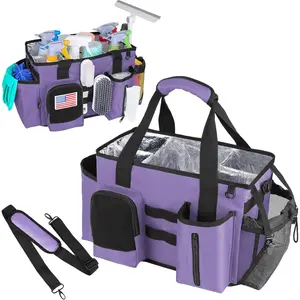 Wearable Cleaning Bag - Purple Cleaning Organizer with Handles, Adjustable Strap for Cleaners & Housekeeper, 13.4'' x 7.3'' x 9.3''