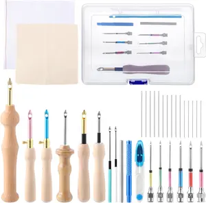 35 Pcs Punch Needle Embroidery Kit with Adjustable Tool Wooden Handle Pen Big Eye Needles Cloth, Valentine Gifts for Adult Beginners