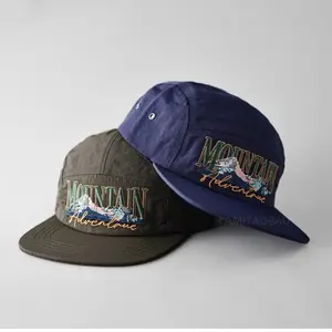 Retro Embroidered 5-panel Baseball Cap for Men and Women Summer Outdoor Leisure Sunscreen Quick-drying Flat-brimmed Camping Hat