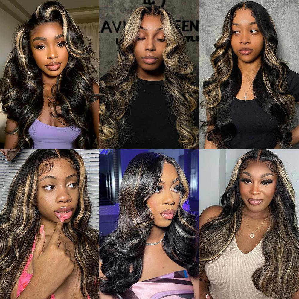 Body Wave Lace Front Human Wigs P1B/27 Highlight Blonde Colored 13x4 13x6 Lace Frontal Glueless Wigs Pre Plucked with Baby Hair 180% Density For Women