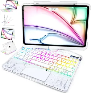 Transparent White Touch 360°Rotatable Keyboard Case for iPad ,High-strength acrylic, impact-resistant,Backlight &Pencil Holder, 7 Color Backlight Keyboard Case only for iPad