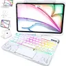 Transparent White Keyboard Case Compatible with (8.3'/10.2'/10.9'/11'/12.9'/13 inch )ipad 7-11th(A16)/ipad air(2022-2026) / ipad pro (2018-2025) and ipad mini ,Touch 360°Rotatable  High-strength acrylic, impact-resistant,Backlight &Pencil Holder, Accessor