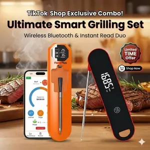 2-in-1 BBQ Thermometer Set: True Wireless Bluetooth Probe + Instant Read Thermometer - Smart App Monitor for Brisket, Steak, Turkey - IP67 Waterproof Fast Reading Cooking Tool for Grill & Kitchen