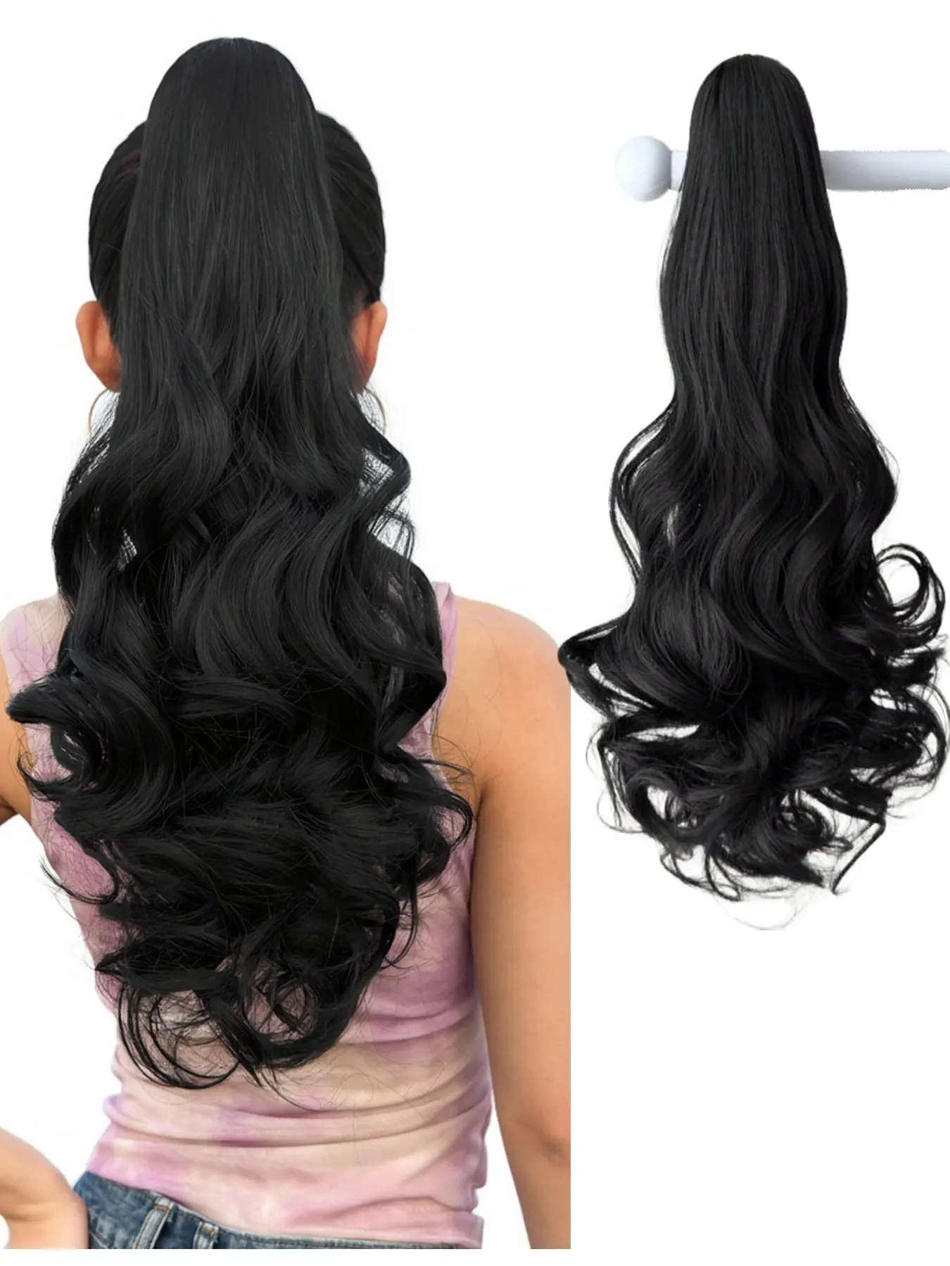 24 inch Claw Clip Ponytail Extension Long Curly Wavy Hairpiece for Women Ponytail Extension 24 main image 3