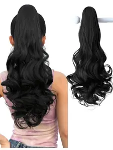 Long Wavy Ponytail Extensions 24 Inch Claw Clip In Synthetic Wavy Curly Hair Piece For Women & Girls, Natural Look, Daily Party Use,