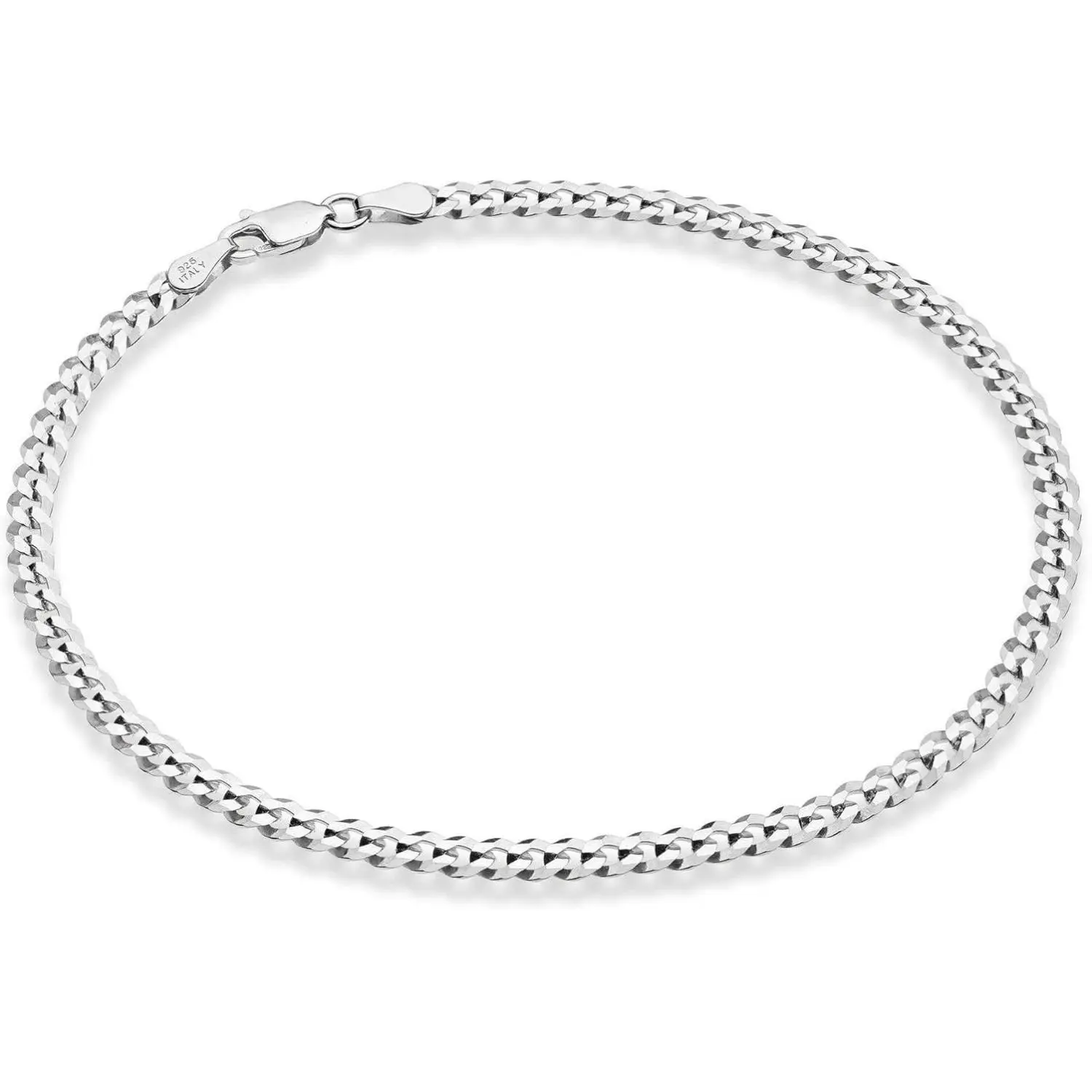 Miabella Solid 925 Sterling Silver Italian 3.5mm Diamond Cut Cuban Link Curb Chain Anklet for Women, Made in Italy
