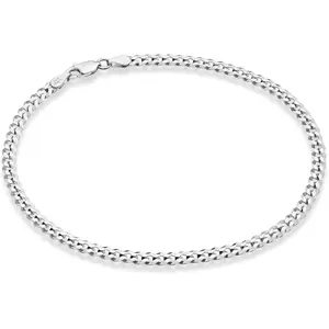 Miabella Solid 925 Sterling Silver Italian 3.5mm Diamond Cut Cuban Link Curb Chain Anklet for Women, Made in Italy