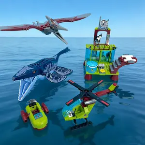 225PCS Mosasaurus Research Institute Assembly Blocks, ABS Material, Dinosaur Jurassic Deep Sea Escape Gift