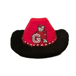 Crochet   Cowboy Hat Classic Design in Red & Black with Unique Texture and Versatile Style for Various Occasions