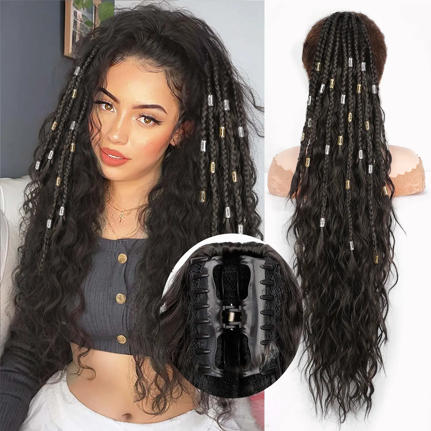 Black Brown with Braids 30inch