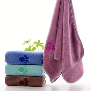 Microfiber Pet Towel for Dogs & Cats, Quick Dry Absorbent Grooming Towel with Paw Print Design for Bath & Cleaning