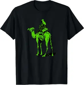 Cotton Graphic Tees Streetwear Gifts Silk Road Green Camel T-Shirt