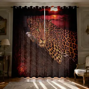 Sunset Glow and Tiger Design Light Filtering Curtain Sheer Curtains 63 Inch Length for Living Room, Semi-Transparent Sunshade Drapes,Room Divider for Bedroom Dining Room