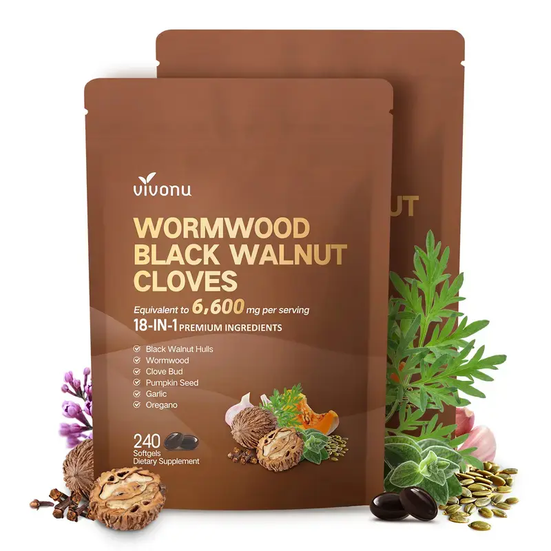 Vivonu Wormwood Black Walnut Cloves Softgels, 18-in-1 Herbal Supplement, Equivalent 6600mg Per Serving, 240 Softgels