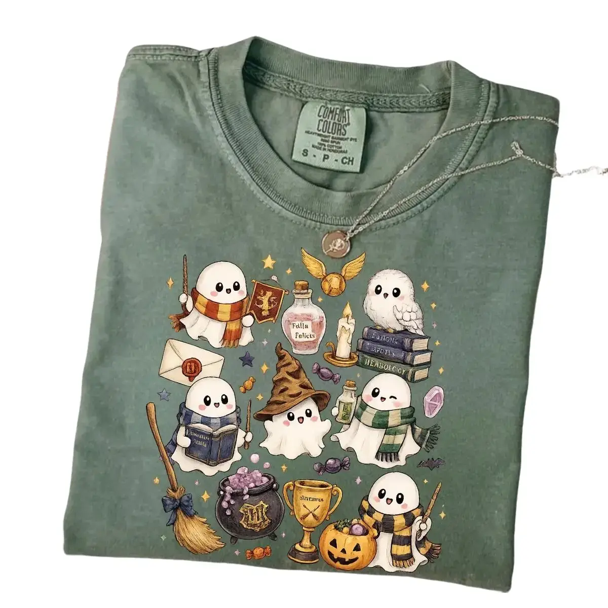 Comfort Colors Wizard Ghost Shirt, Magical Halloween Graphic Tee, Fantasy Ghost T-Shirt, Spooky Wizard World Inspired Gift
