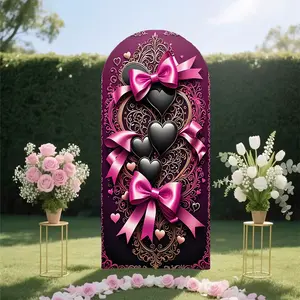 [Arch Backdrop Cover] Black heart-shaped themed arch backdrop cover, suitable for birthday party decorations, weddings, photo backdrops and (arch frame not included).