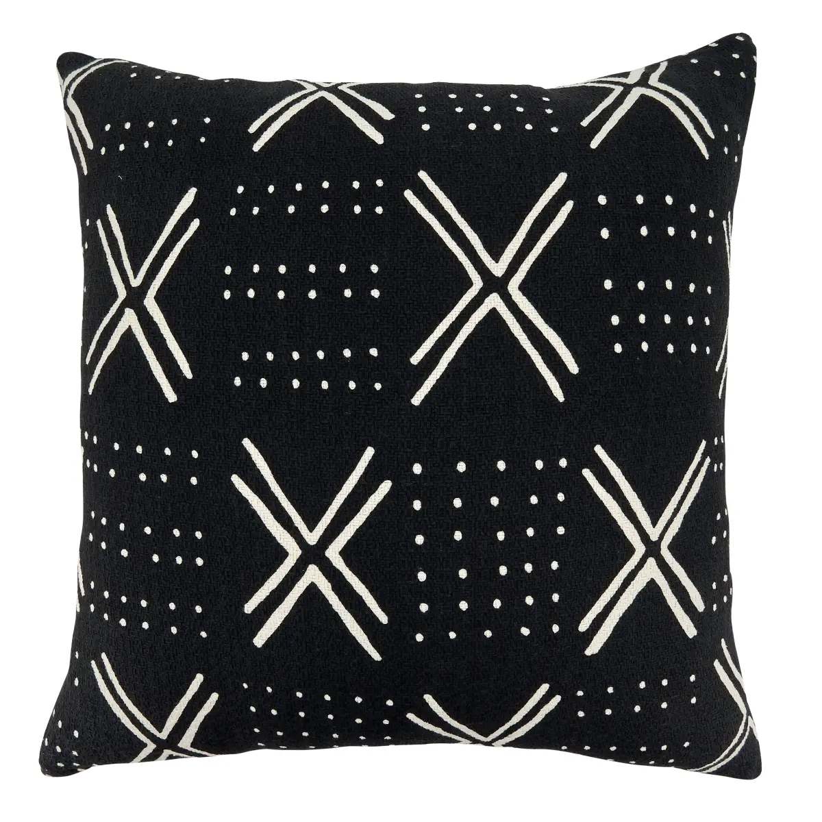 SARO Square Shape 22 in. Cotton Poly-Filled Throw Pillow, Black Dark Mudcloth Design, for Chair, Sofa, Bed