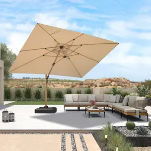 PURPLE LEAF 10x13 ft Rectangular Wood Grain Cantilever Patio Umbrella Aluminum Outdoor Umbrellas