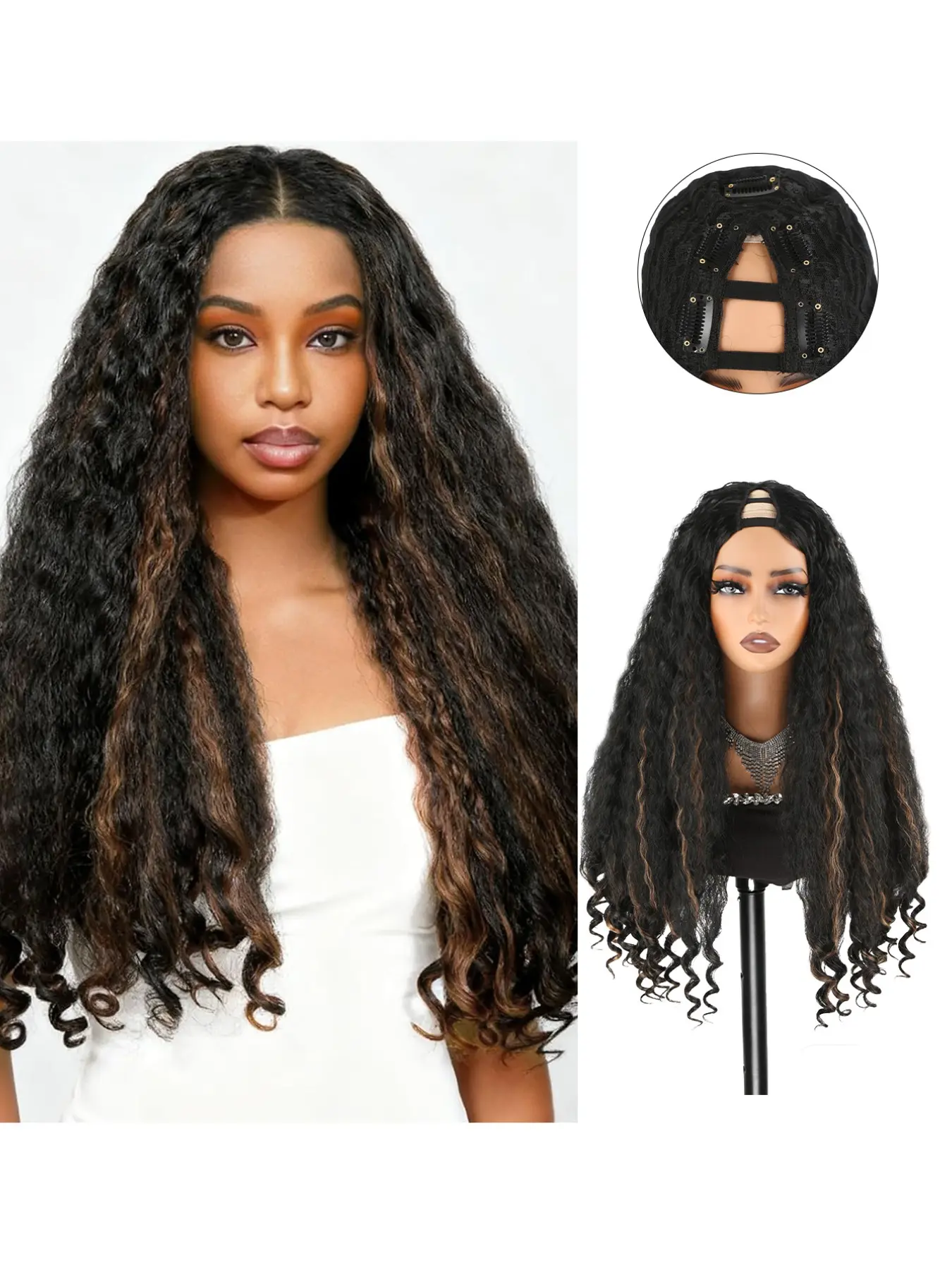 26-Inch New African Curl V-Shaped Part Synthetic Braiding Wig, Unique Elastic Curls, Skin-Friendly Clip-In Half Wig, No Hair Needed, Synthetic Curly Wigs, Afro Wig, Synthetic Material Wigs, Synthetic Braided Wig