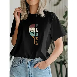 Womens Cotton Short Sleeve Graphic T Shirt Padel Pickleball Paddle Print Casual Summer Tee Soft Breathable Crewneck Top For Sport Lovers And Weekend Wear