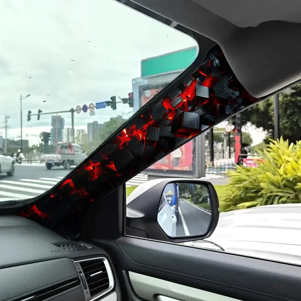 Jdm Car Interior A-Pillar Modification Kit, Upgrade Dark Geometric Pattern Self-Adhesive Elastic Sticker Set, Universal Fit, Graphic Decal, Car Interior Decor, Car Interior Decorative, Car Accessories, Automotive Decoration