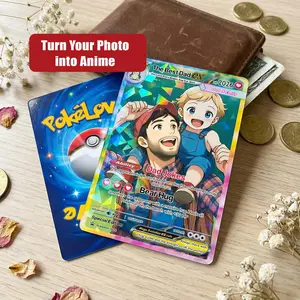 Custom Pokémon-Inspired Couple Keepsake Wedding & Anniversary Photo to Hologram Card