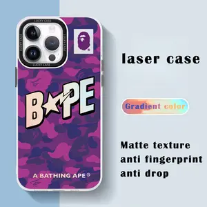 Hip Hop Gradient Camouflage Purple Ape Man Phone Case Protective Compatible with iPhone  X Xsmax 11 12 13 14 15 16 17 Pro Max Plus Air Y2K Anti Fall