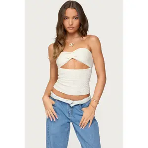 Textured Knit Strapless Cutout Top
