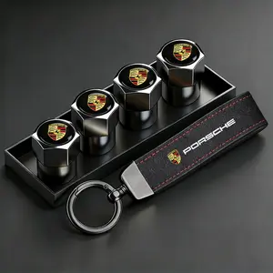 Car Tire Wheel Valve Caps Cover for Porsche Models, Suede Keychain Keyring for Cayenne, Panamera, Macan and Boxster, Premium Auto Accessories
