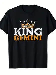 Men'S King Gemini Zodiac Sign T-Shirt - Retro Astrology Graphic Tee with Gemini Lettering & Crown Design, & Orange Casual Short Sleeve Shirt for Casual Attire, Comfortable Round Neck Fit, All-Season Horoscope Apparel for Gemini Men