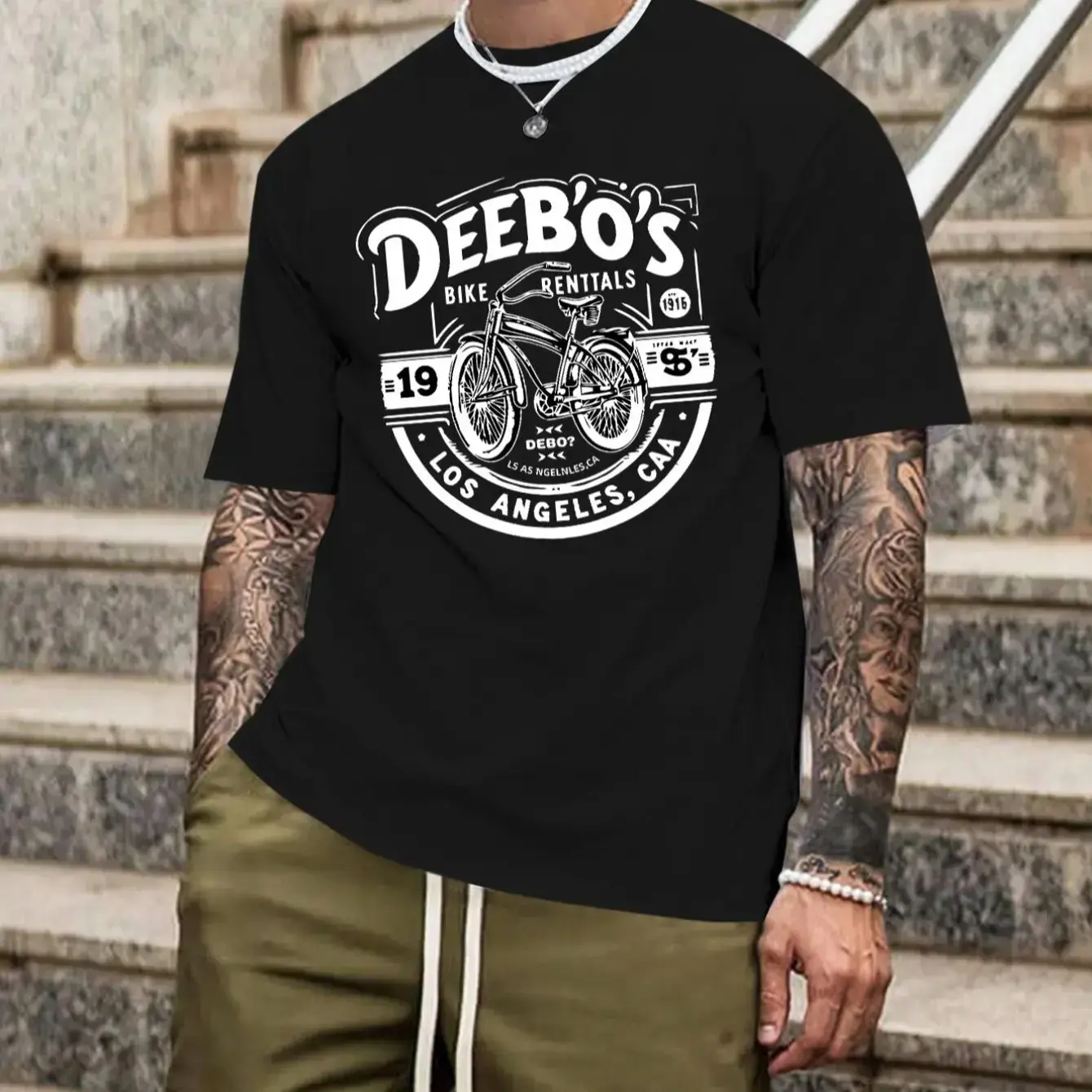 Men's Short-Sleeve Crew Neck Tee - Bicycle & Letter Print, Regular Fit, Casual Stylish Summer Top for Daily Wear