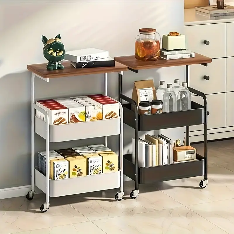 3-Tier Heavy-Duty Metal Rolling Kitchen Cart with 3-Tier Shelves, Mobile Storage Cart Suitable for Small Spaces, Assembly, Space-Saving for Pantry, Apartment, - Sturdy Multi- Cart