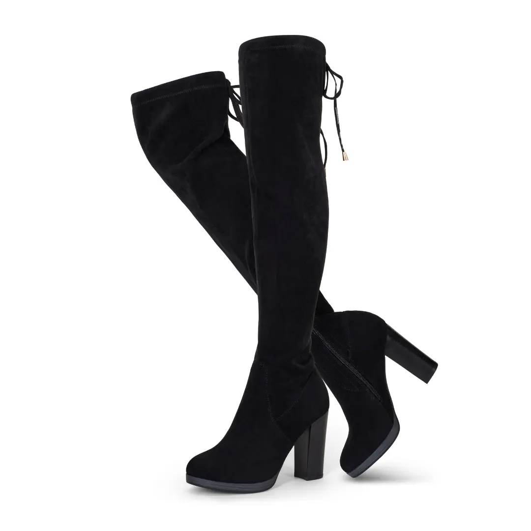 Summervibes VEPOSE 996 Women's Chunky Heel Platform Thigh High Suede Boots - Trendy Footwear Leg Lengthening Rubber Sole