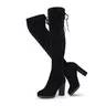 Summervibes VEPOSE 996 Women's Elegant Chunky Heel Suede Thigh High Boot Shoes - Almond Toe, Side Partial Zip for Quick On/Off, Cushioned Insole, Leg-Lengthening Rubber Sole Platform, Comfortable Heels for Women