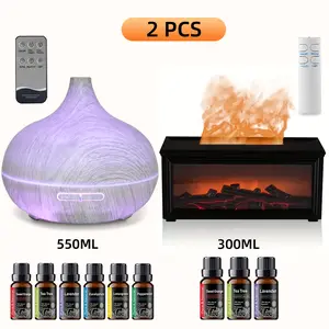 2 PCS Aromatherapy Diffuser and Humidifier with Essential Oils, Auto Shut-Off, 7 Color Changing LED Lights for Home, Bedroom, Office