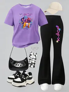 K-Pop T-Shirt and Bell Bottoms Set, Summer Korean Style, Cute Slim-Fitting Sporty Two-Piece for Women