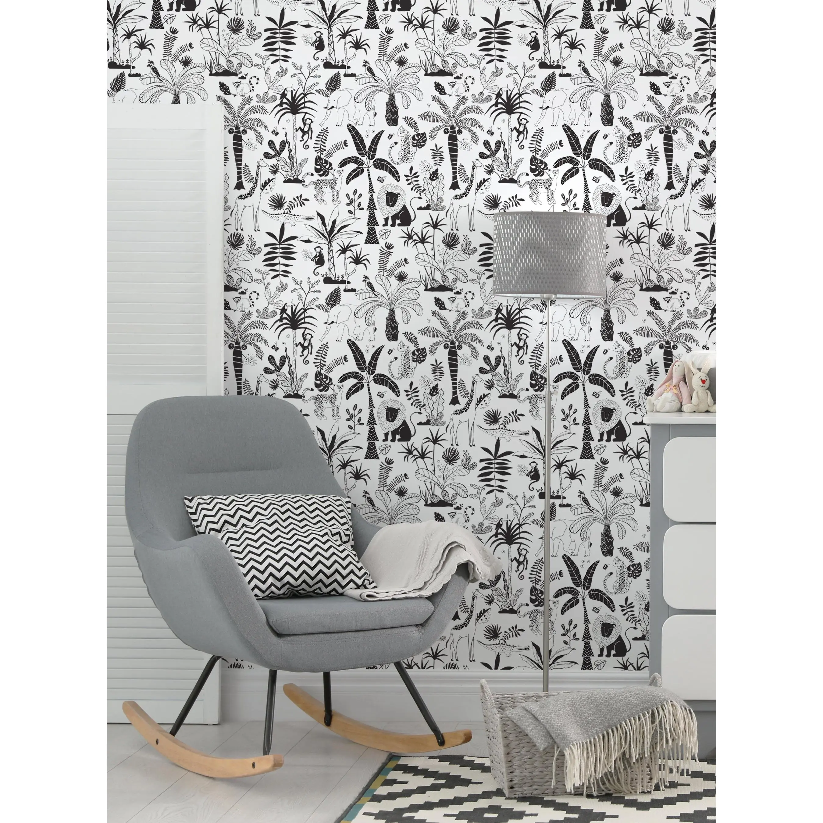 Custom Safari Jungle Illustration Peel-and-Stick Wallpaper, Decor Inspo, 24" Repeat, Custom Colors, Easy Peel Apply, Colorful Renter-Friendly Wall Decor for Bedroom, Children Rooms