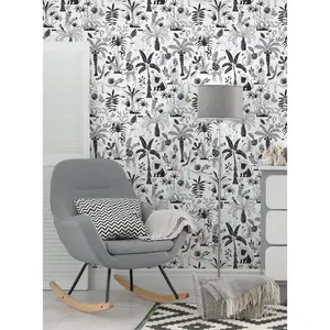 Safari Jungle Illustration Peel and Stick Wallpaper