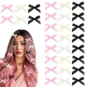 Bow Hair Clips for Girls, Small Cute Mini Hair Bows Kawaii Braiding Barrettes Women and Girls' Ribbon Bowknots Hair Accessories (Black  White)