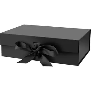 Gift Box with Lid 10.5x7.5x3.1 Inches Black High-Quality Hard Cardboard with Ribbon & Magnetic Closure for Special Occasions