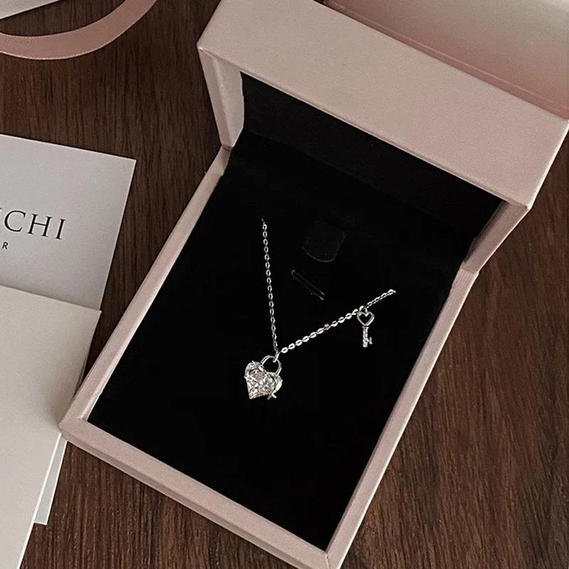 Women's New 925 Sterling Silver Heart-Geometric Pendant Choker Necklace, Fine Jewelry for Birthday Party Gifts