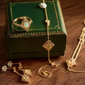 Aurielle Opal Jewelry Set, Delicate Opal Jewelry Adjustable Jewelry set, 14K Gold Vermeil Sterling Silver, Gift for Mom