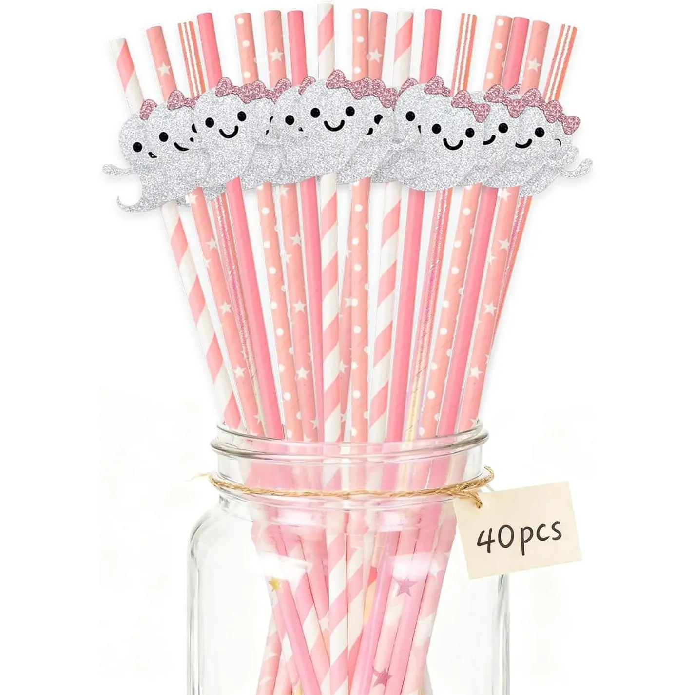 40 count  Halloween Paper Straws Cute Glitter Ghosts Girly Halloween Disposable Striped Wavy Dot Straws Bulk for Halloween  Shower Birthday Party Favors Supplies