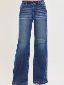 RISEN High Rise Wide Leg Slanted Pocket Jeans
