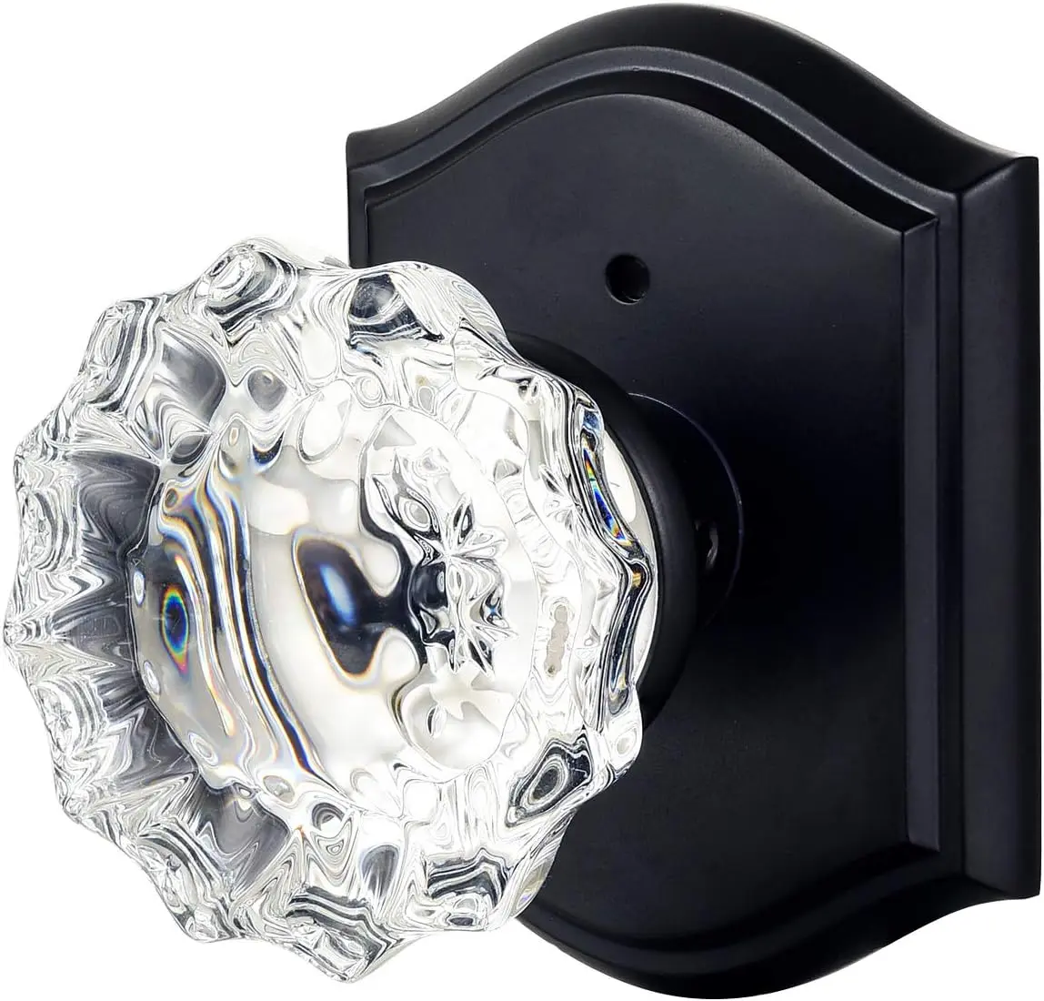Glass Door Knobs Interior with Lock,    Door Knobs for Bedroom Bathroom, Matte Black