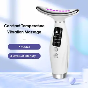 HAILI 7-in-1 Neck and Face Massager with 7-Color LED Light Portable Facial Shaping Tool for Neck Facial Leg Multi-functional Vibration to Firm Skin ABS Material 400mAh Battery